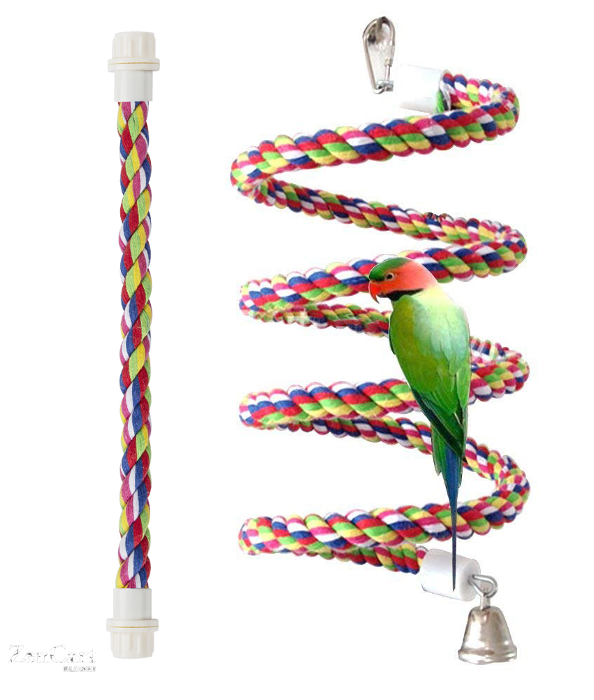 Pets vv Bird Rope Perch Parakeet Toys, Spiral Bird Toy for Cockatiels, 43"&13.7" Bird Bungee Rope Perches Suitable Bird Cage Accessories